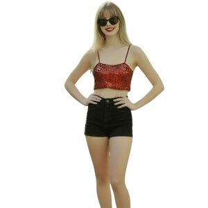 House of Harlow Swiftie Red Sequinned Statement Crop Top  Spaghetti Straps small